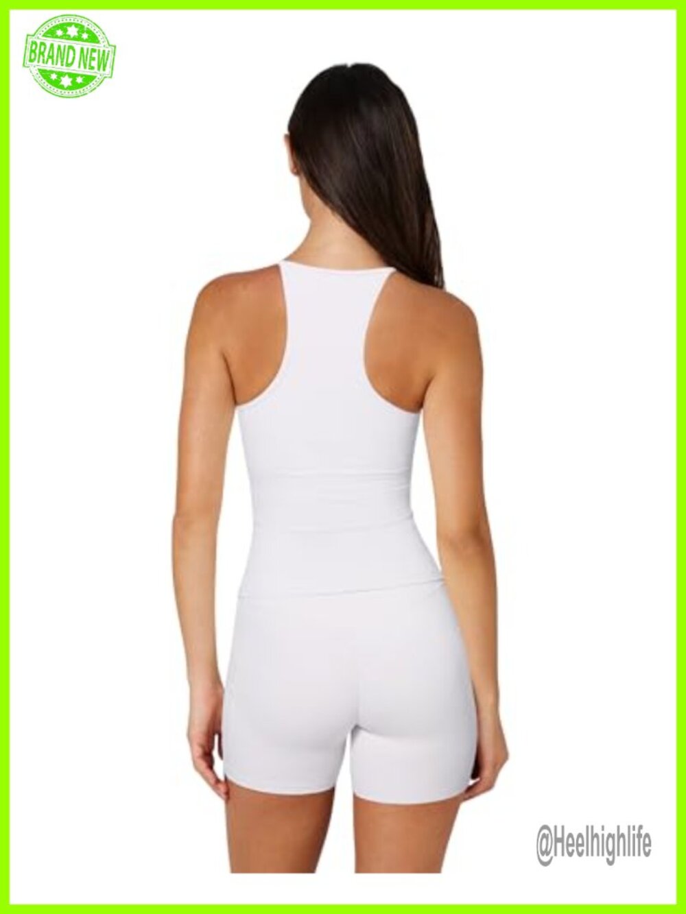 Racerback Workout Top with Built-in Bra Open Back V Neck Longline Sports Bra - Picture 4 of 7